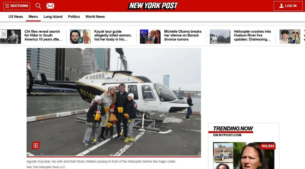 Tragédia na água: Queda de helicóptero deixa família e piloto mortos em NY