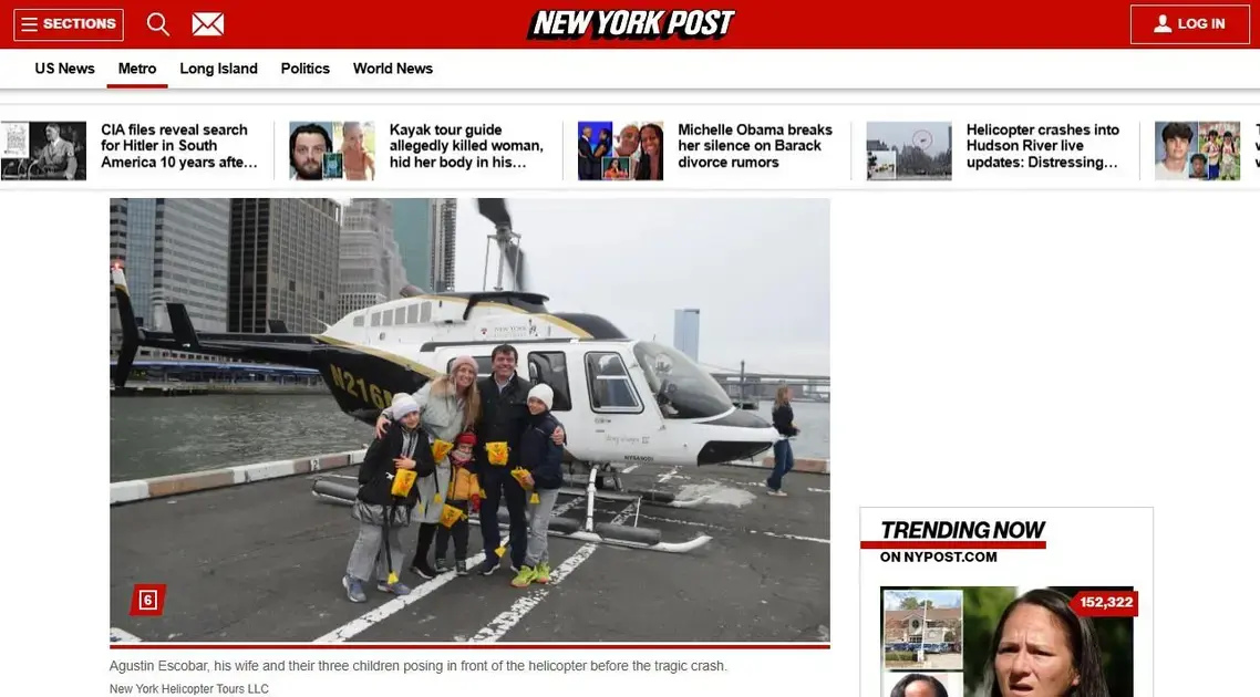 Tragédia na água: Queda de helicóptero deixa família e piloto mortos em NY