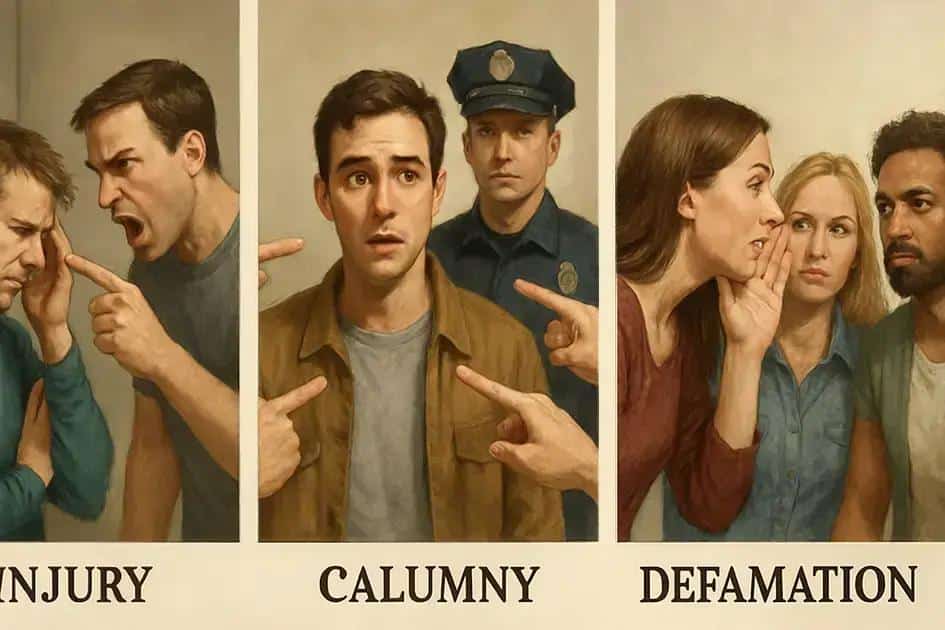 diferenças principais entre injúria, calúnia e difamação